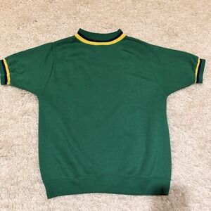 VINTAGE 50s 60s Creslan Short Sleeve Sweatshirt Size M Green Mod Atomic Mock